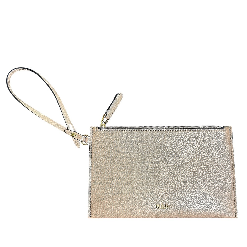 LRL Lauren Ralph Lauren Taupe Pouch Wristlet Wallet LRL Logo Zip Close